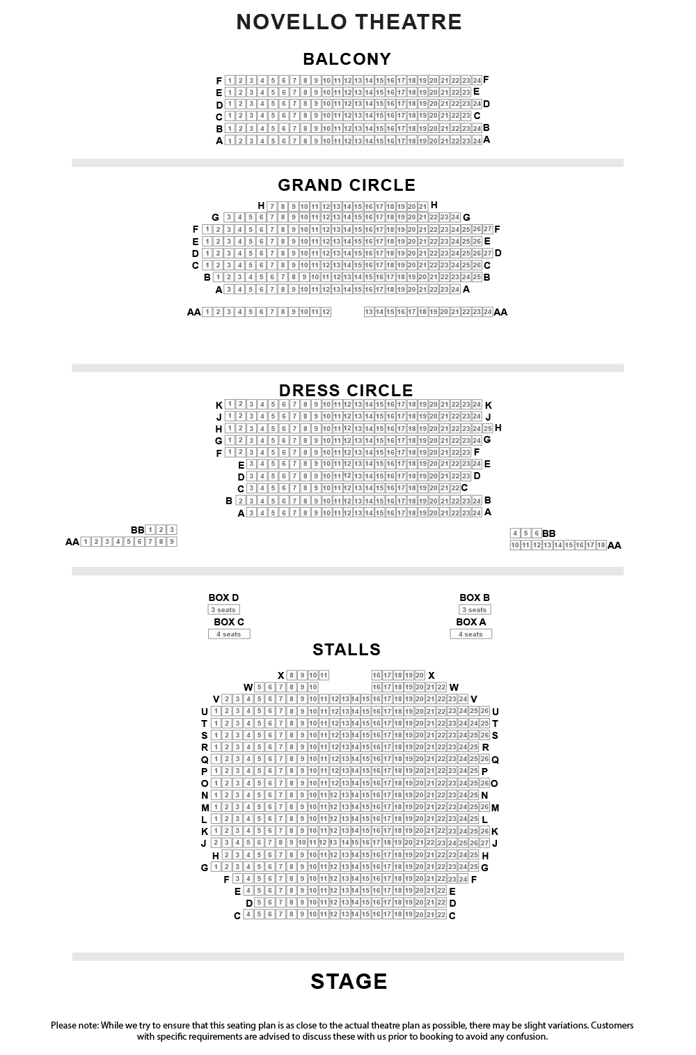 Novello Theatre Seating Plan